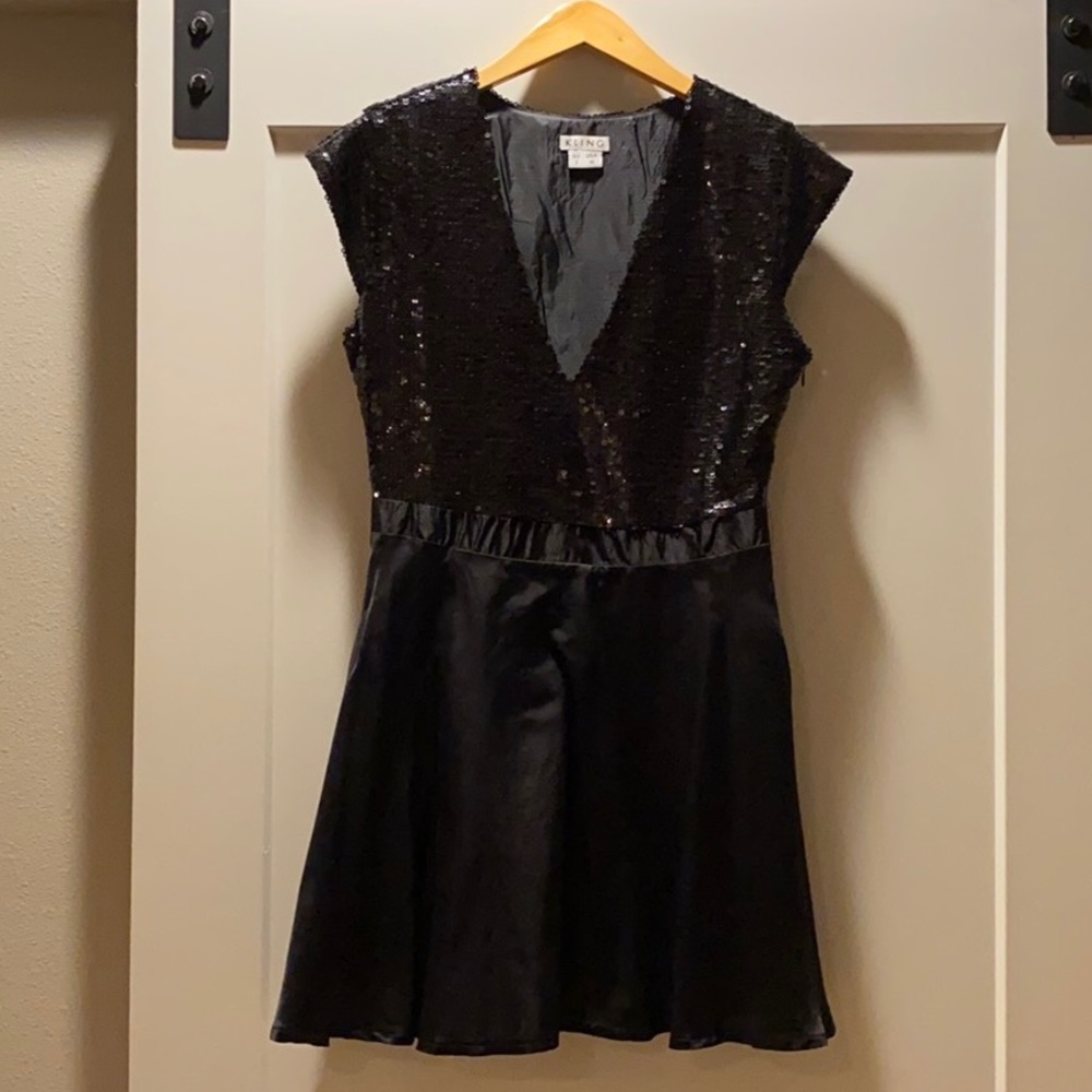 Kling sequin and satin party dress.